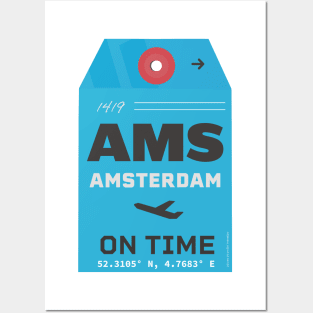 AMS Amsterdam luggage tag style blue Posters and Art